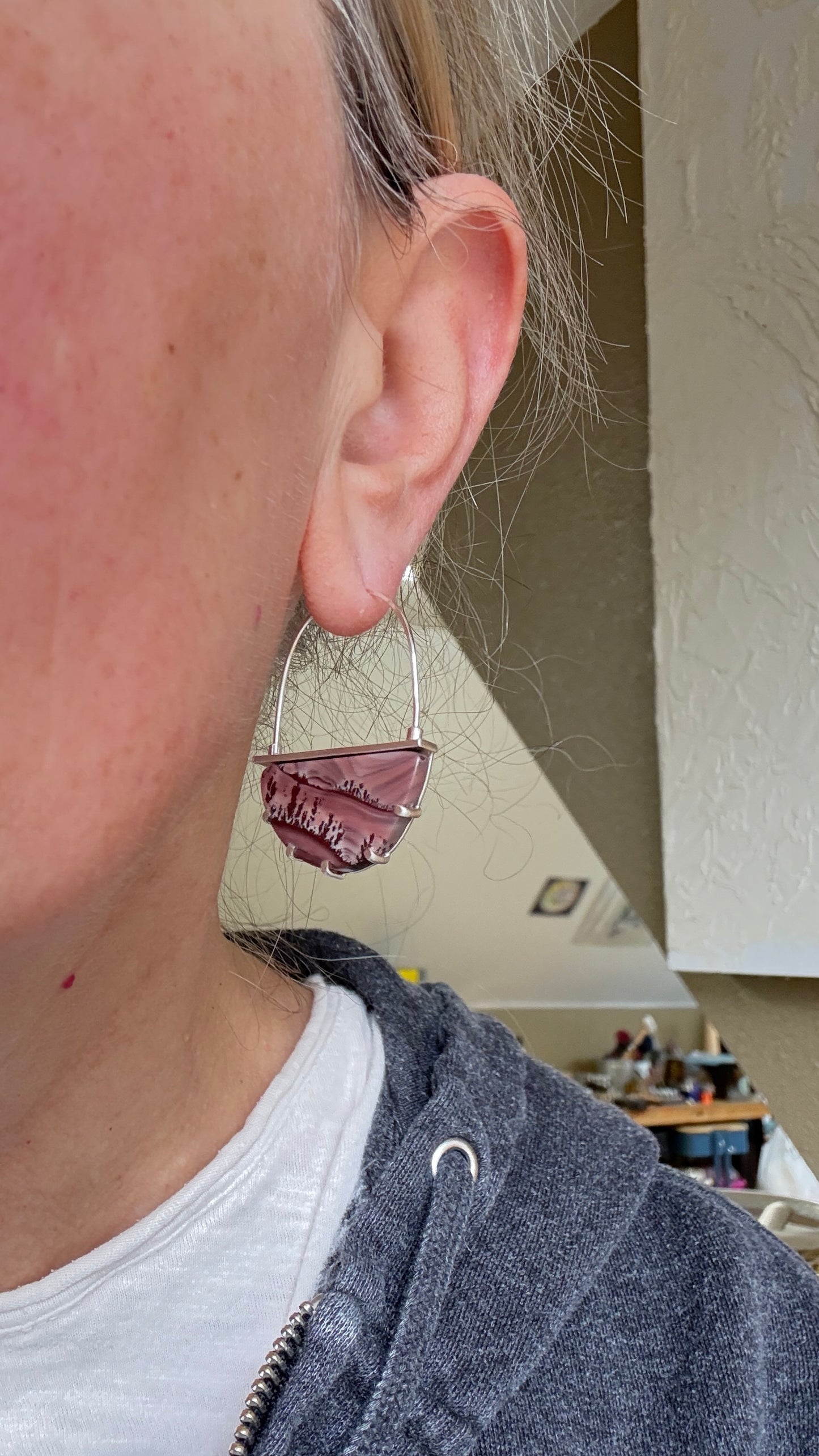 Stylized Hoop Earrings with Rhyolite