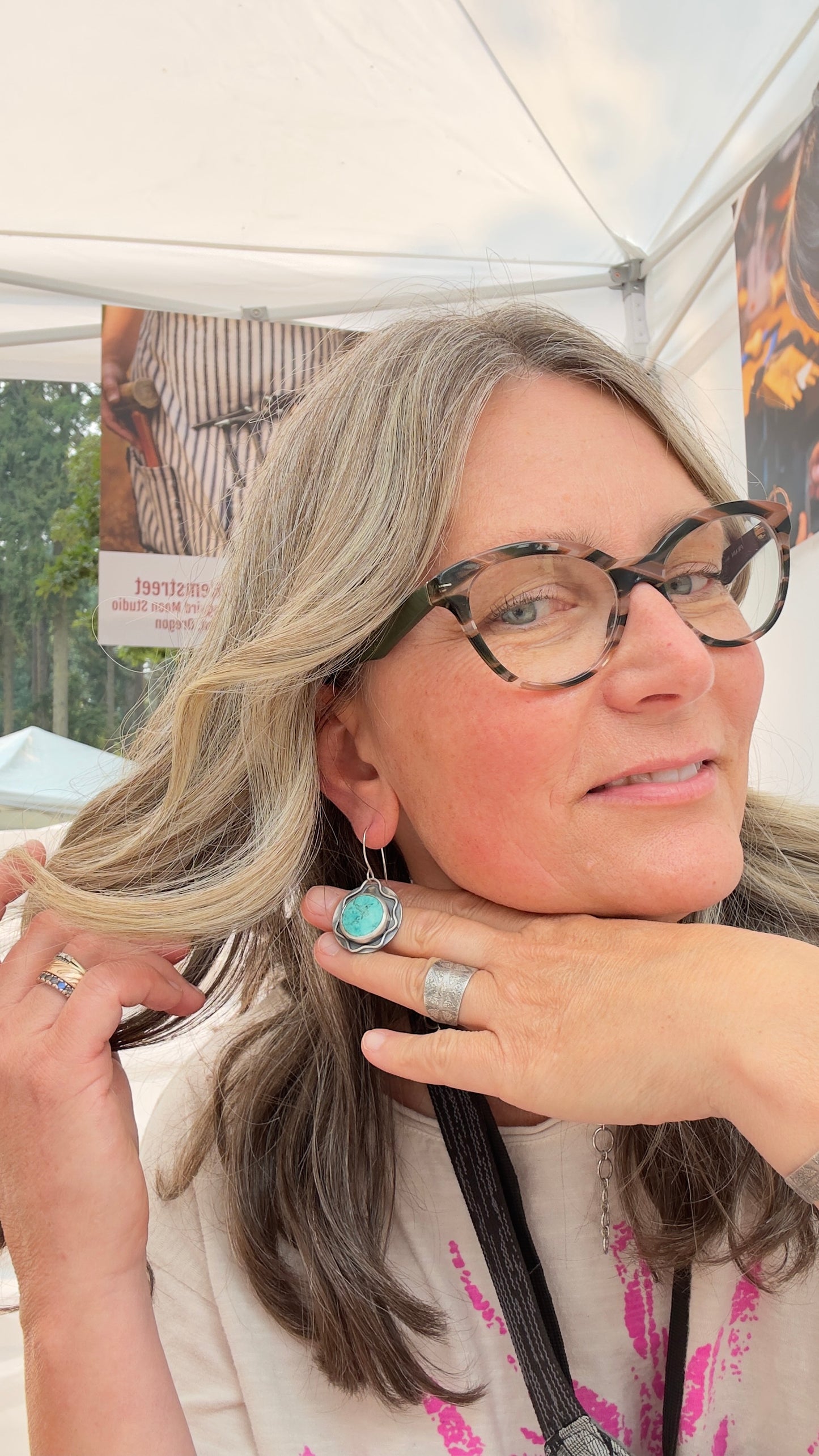 Small Ripple Round Turquoise Earrings