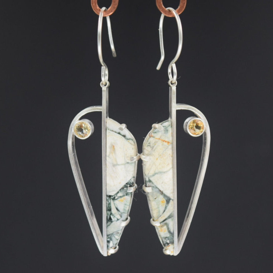 Leaf Abstract- Brecaited Jasper & Citrine Earrings