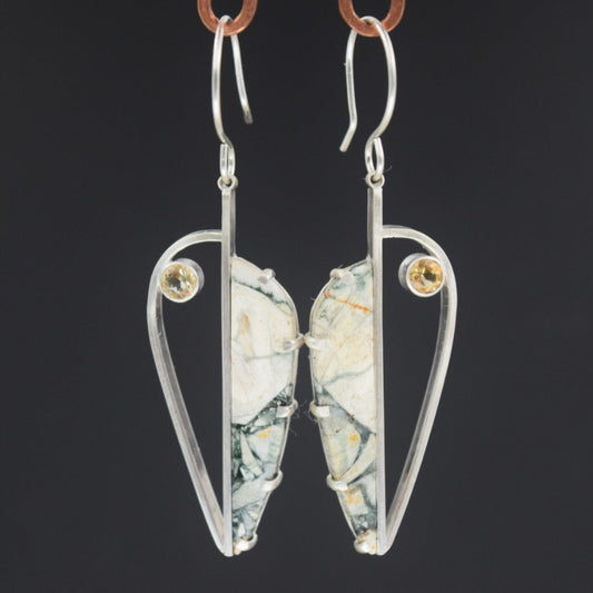 Leaf Abstract- Brecaited Jasper & Citrine Earrings
