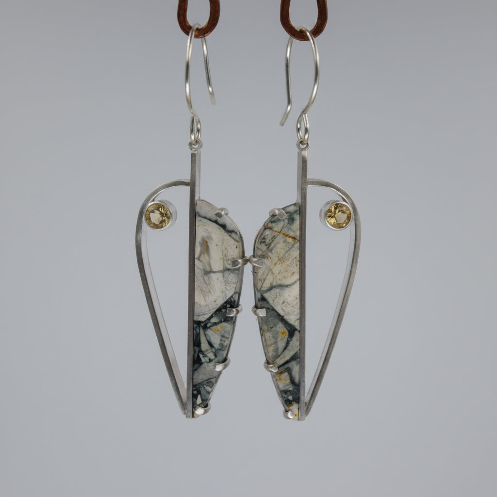 Leaf Abstract- Brecaited Jasper & Citrine Earrings