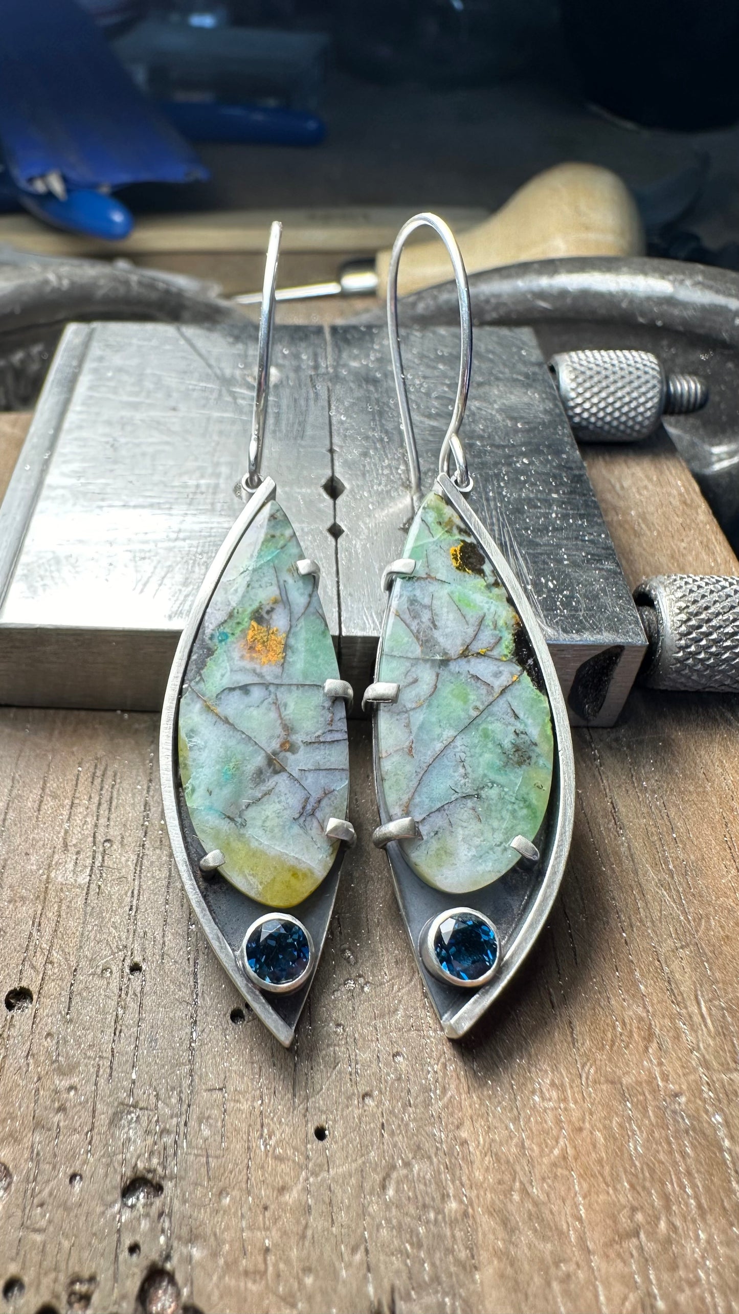 Opalized Wood & London Topaz Earrings