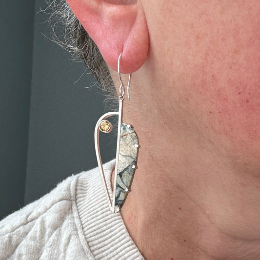 Leaf Abstract- Brecaited Jasper & Citrine Earrings
