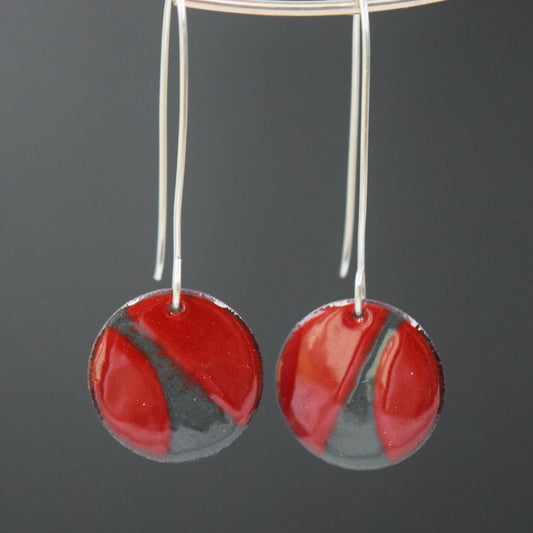 Red and Gray Enamel Earrings