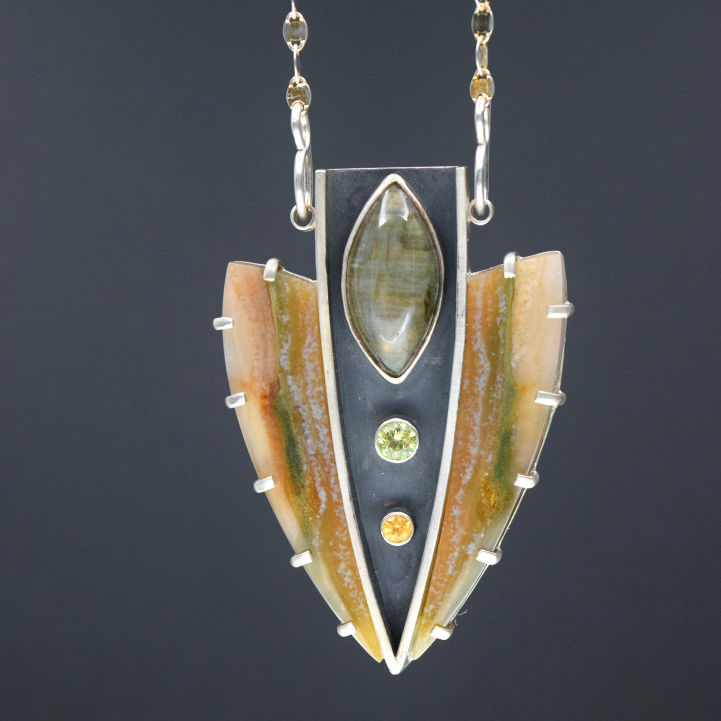 Shield Talisman- Timor Agate, Labradorite, Peridot and Citrine