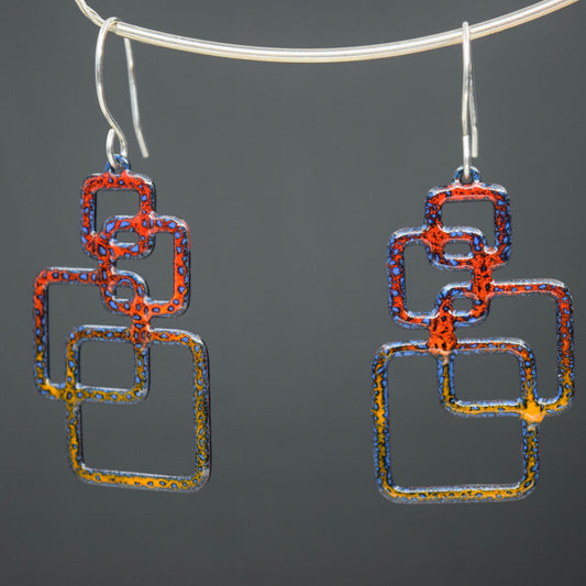 Geometric layered Square Enamel Earrings-4 color options