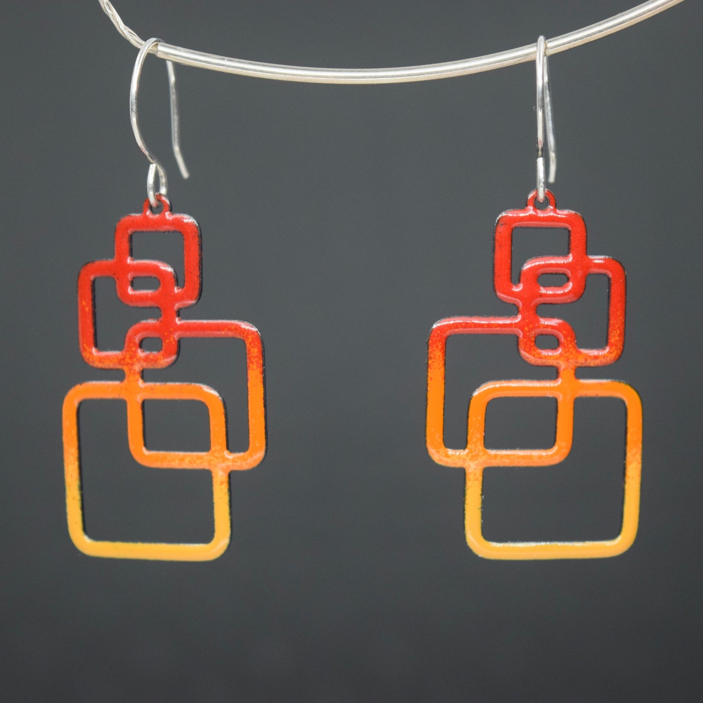 Geometric layered Square Enamel Earrings-4 color options