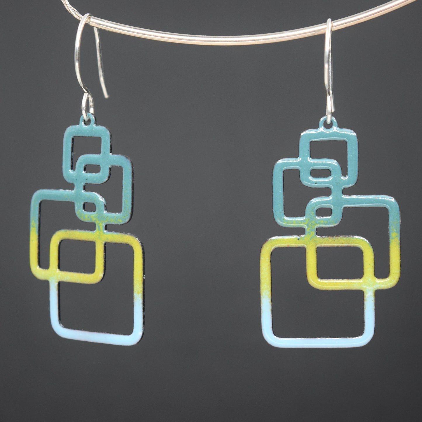 Geometric layered Square Enamel Earrings-4 color options