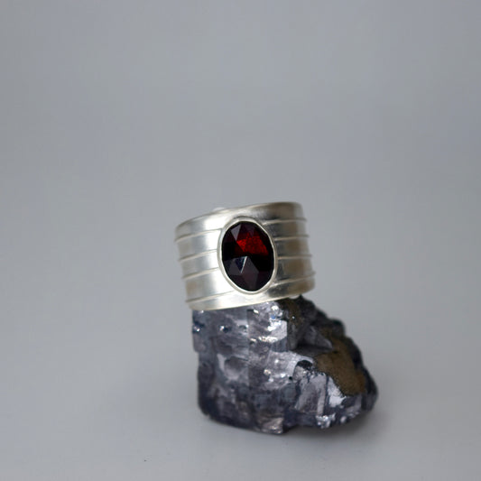 Adjustable Ring with 6x8 oval rose cut garnet