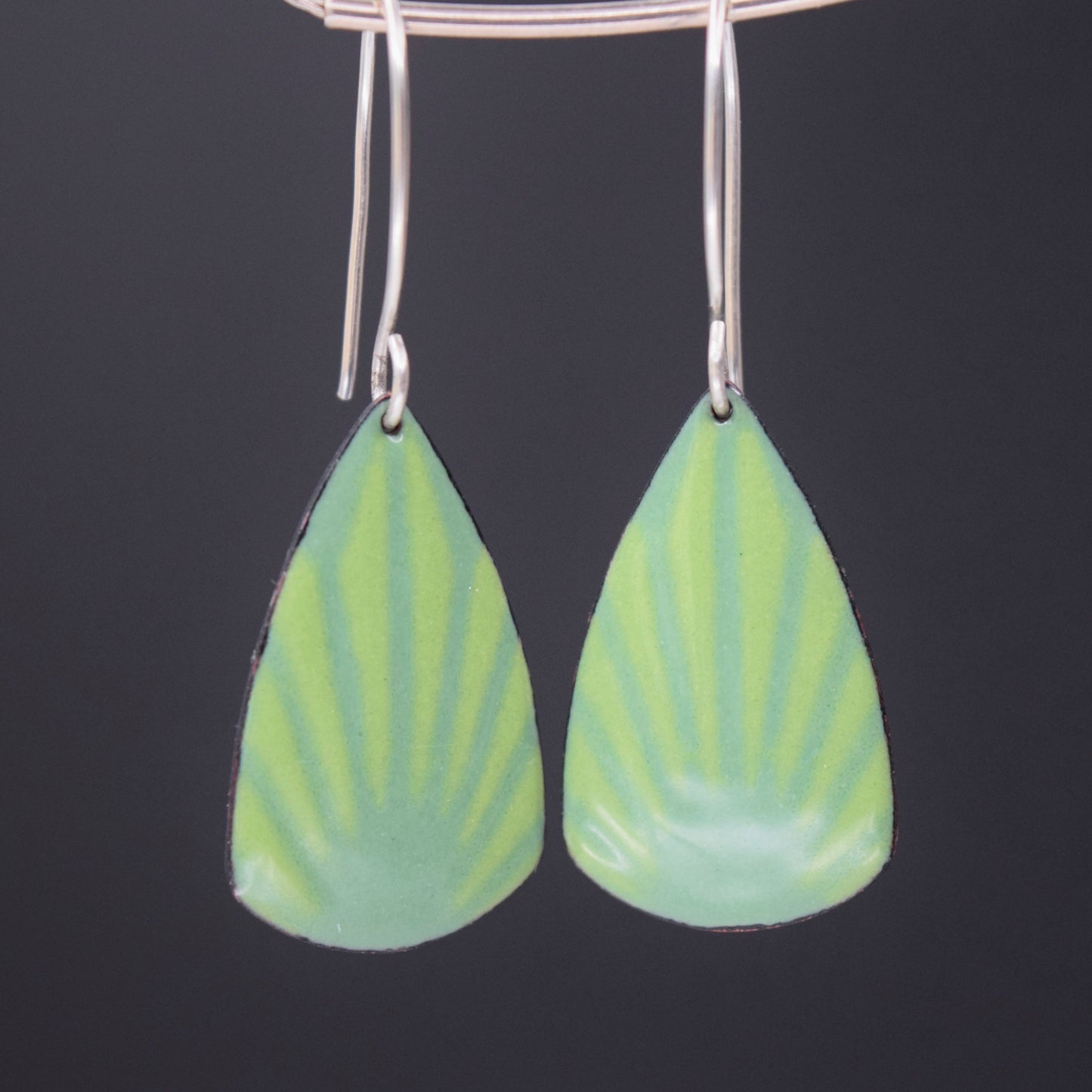 Shades of green triangle enamel earrings