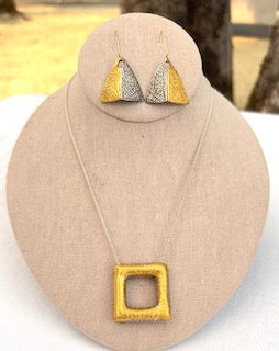 Square Hollow form Pendant with Gold