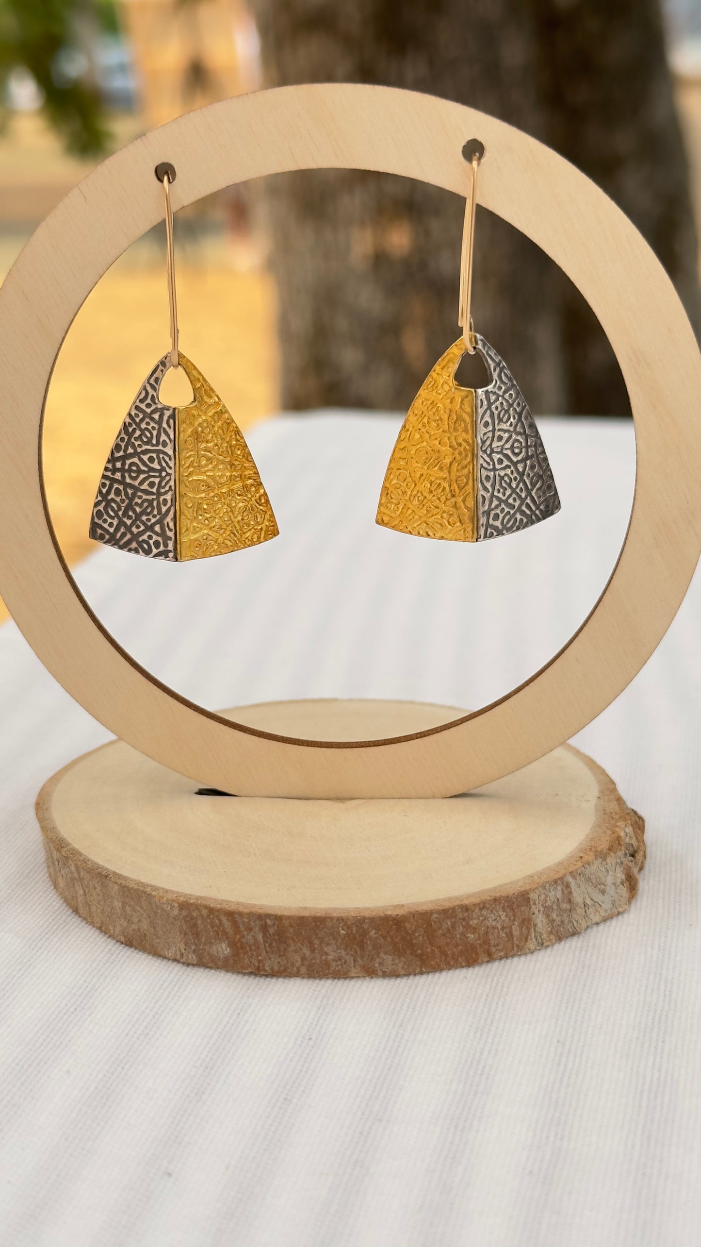 Shield Earrings with Gold