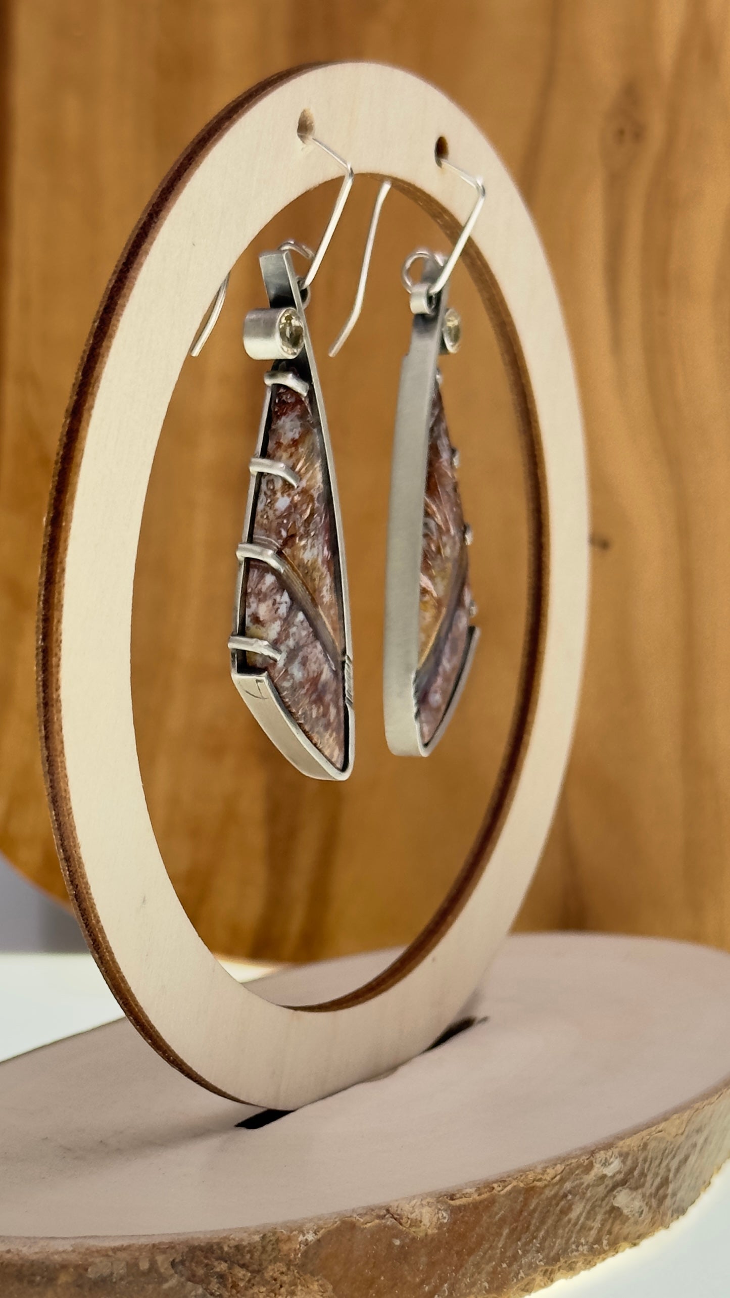 Abstract Feather Earrings with Palm wood & Citrine