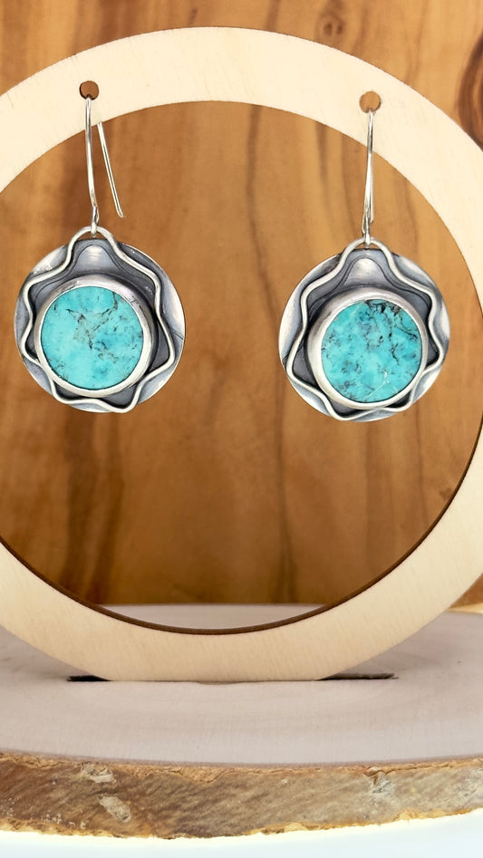 Small Ripple Round Turquoise Earrings