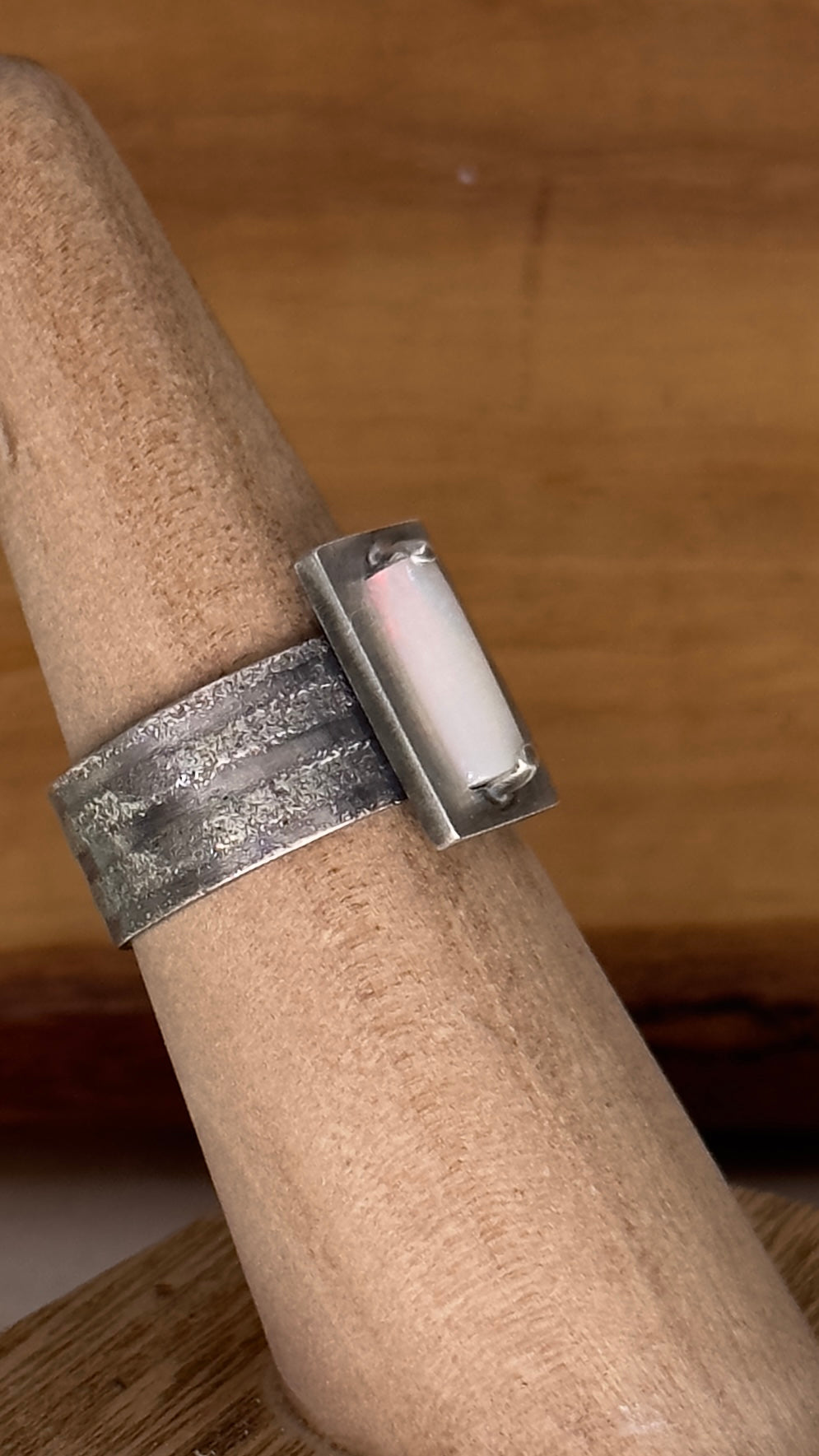 Deco Dust & half barrel opal ring