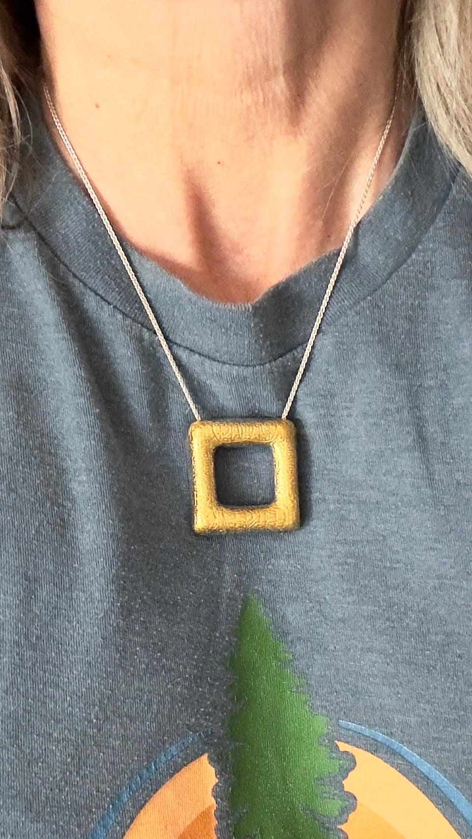 Square Hollow form Pendant with Gold