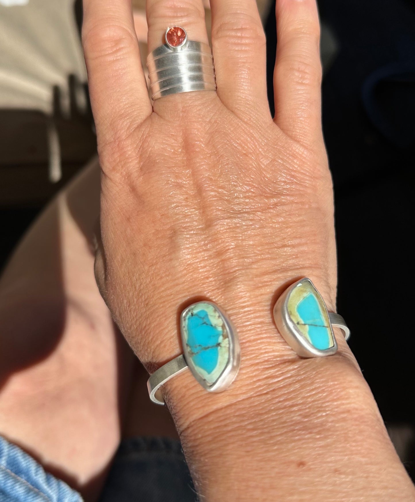 Organic Turquoise 2 stone cuff