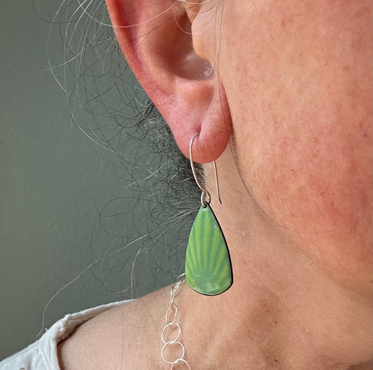 Shades of green triangle enamel earrings