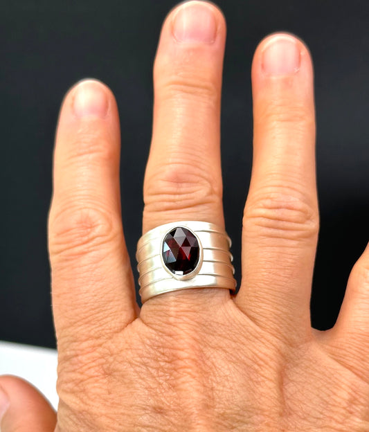 Adjustable Ring with 6x8 oval rose cut garnet