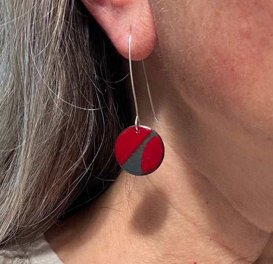 Red and Gray Enamel Earrings