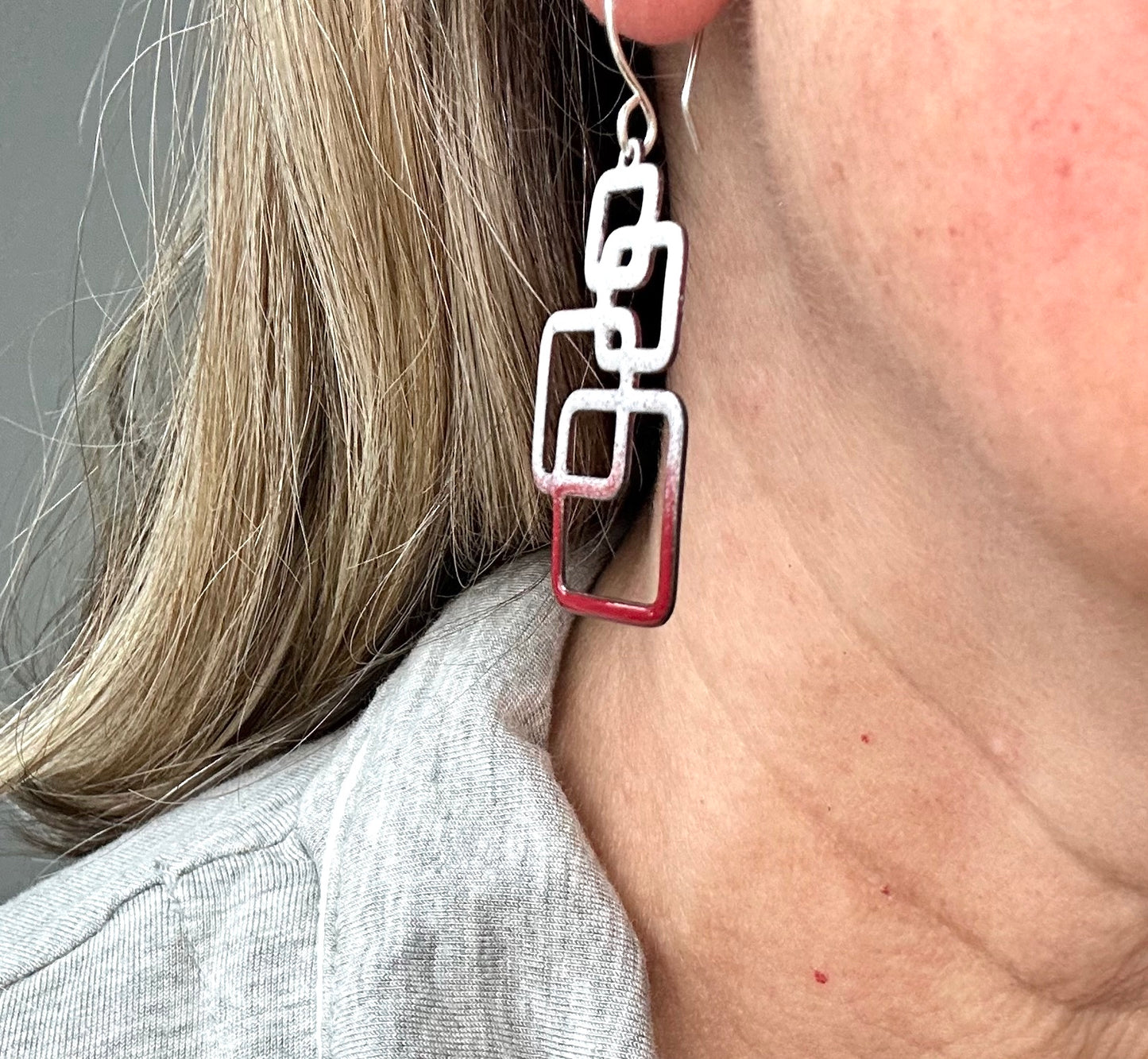 Geometric layered Square Enamel Earrings-4 color options