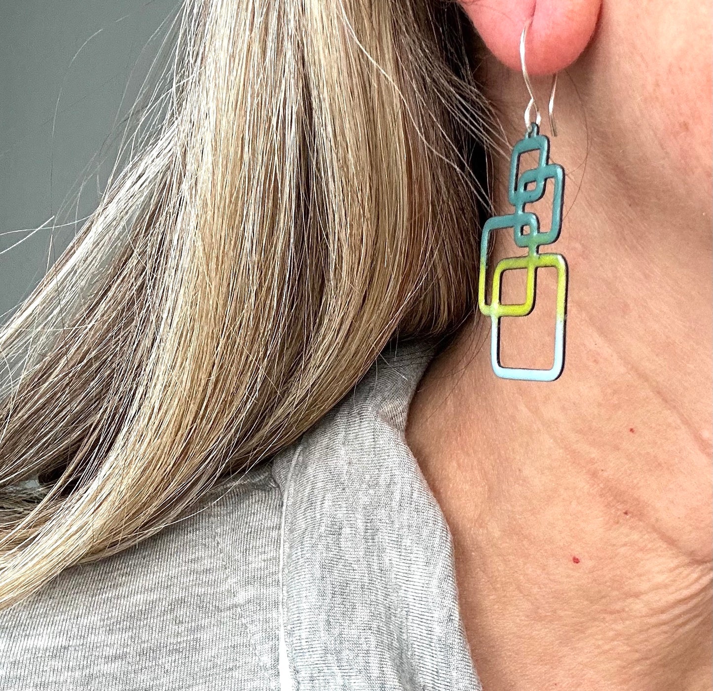 Geometric layered Square Enamel Earrings-4 color options