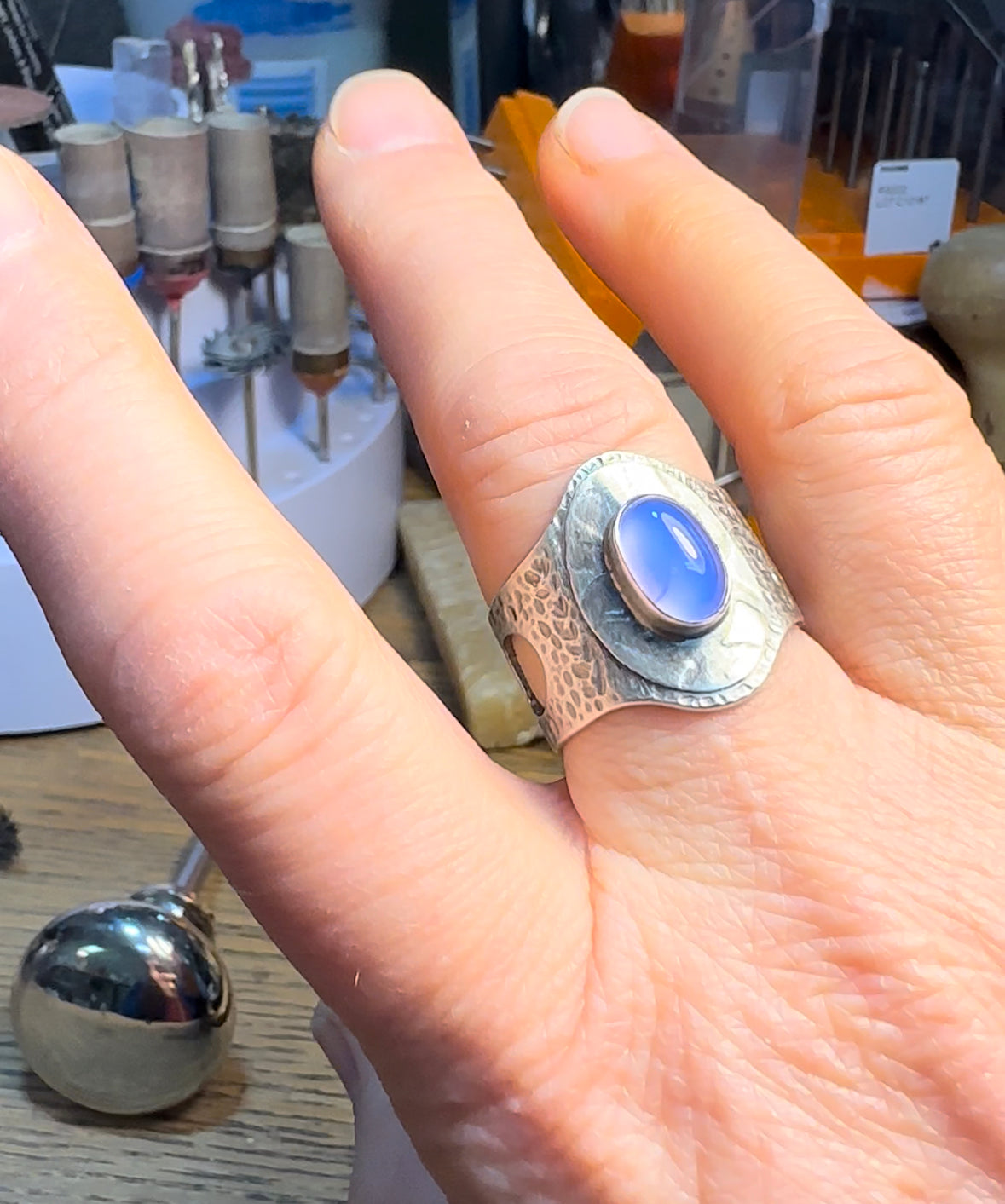Saddle Ring with Chalcedony